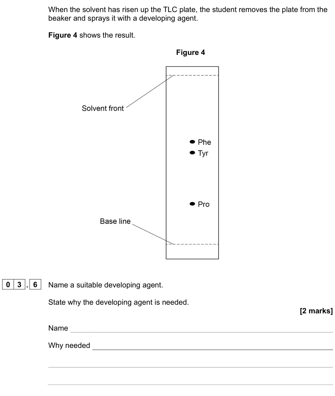 June 2023 Paper 3, question 03.6: Name a suitable developing agent. State why the developing agent is needed. [2 marks] Name Why needed