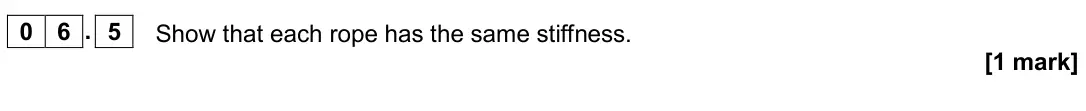 June 2024 AS Paper 1, question 06.5: Show that each rope has the same stiffness. [1 mark]