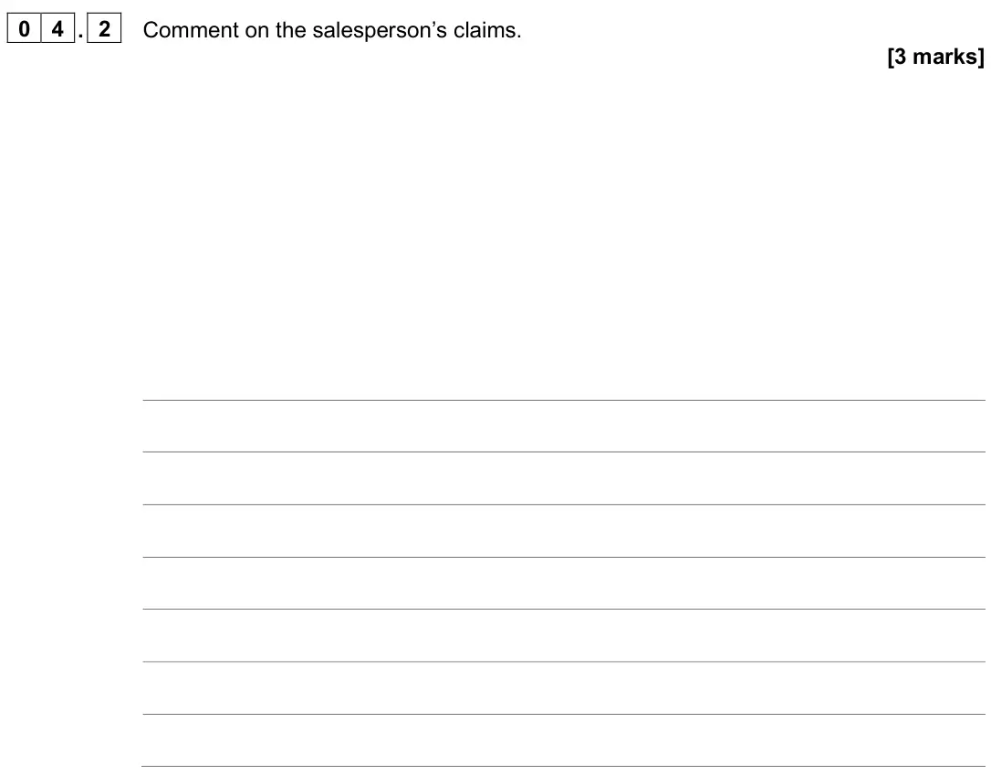 June 2025 Paper 3 Engineering physics, question 04.2: Comment on the salesperson’s claims. [3 marks]