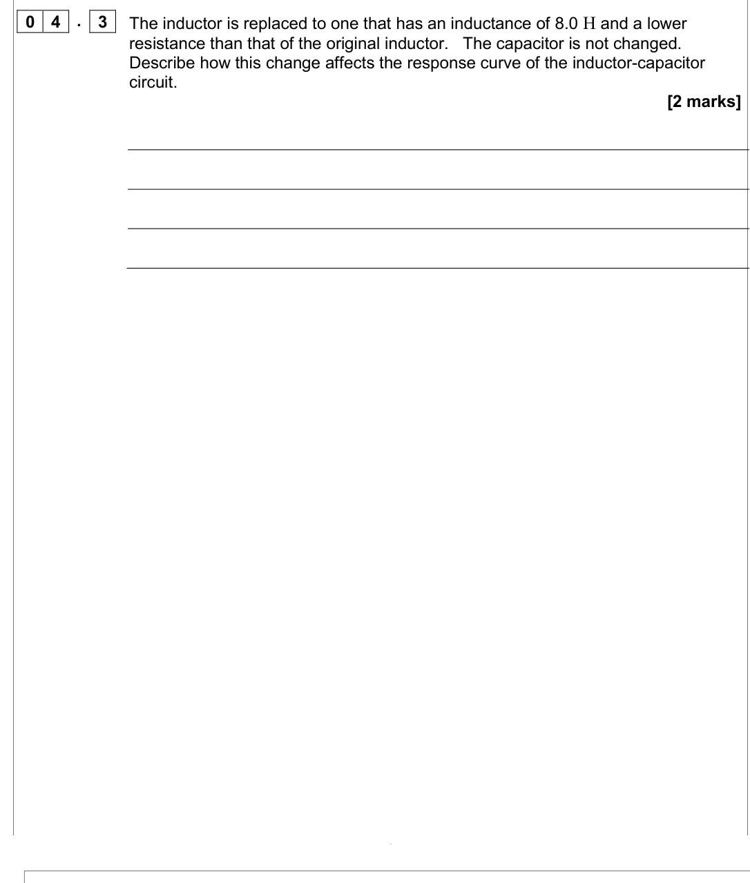 Specimen Paper 3 Electronics, question 04.3: An engineer uses copper cable to connect an intercom system between her office and workshop. The signals have to travel a long distance and she finds that inter