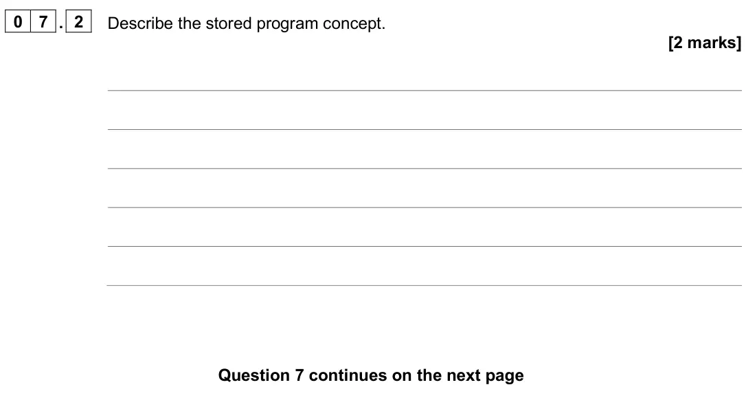 June 2024 AS Paper 2, question 07.2: Describe the stored program concept. [2 marks]