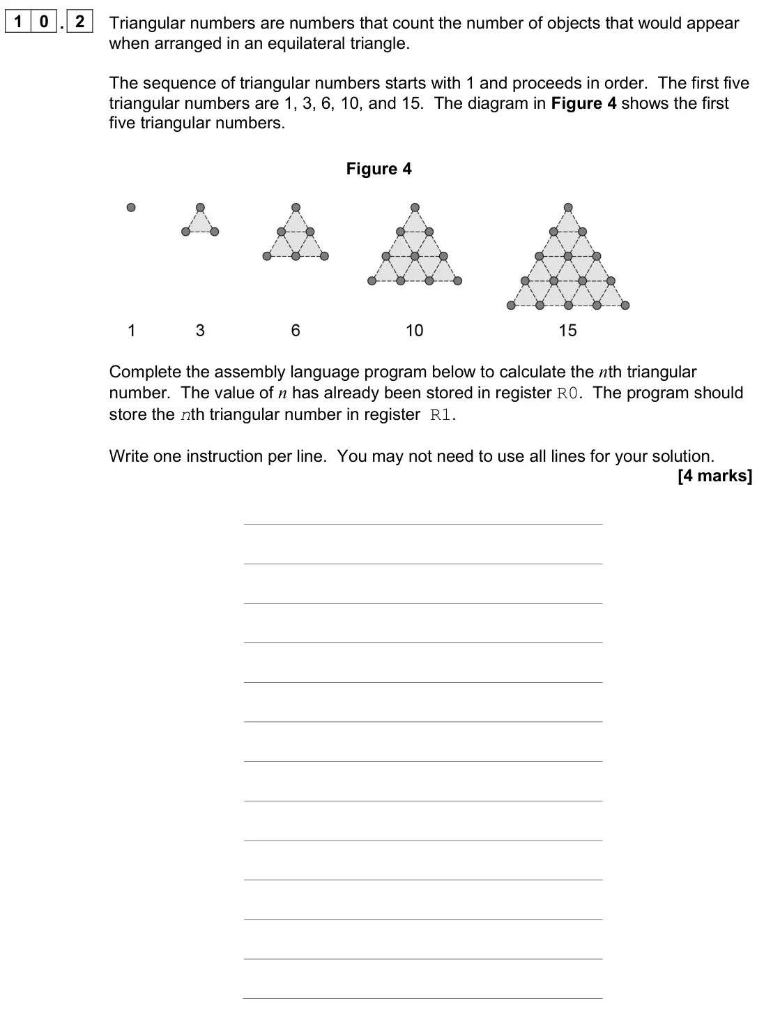 June 2025 AS Paper 2, question 10.2: Triangular numbers are numbers that count the number of objects that would appear when arranged in an equilateral triangle. The sequence of triangular numbers s