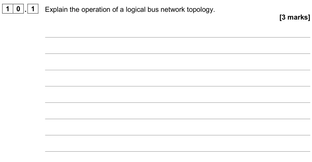 November 2020 AS Paper 2, question 10.1: Explain the operation of a logical bus network topology. [3 marks]
