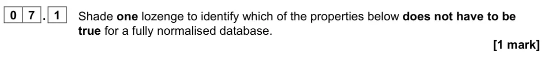 June 2022 Paper 2, question 07.1: Shade one lozenge to identify which of the properties below does not have to be true for a ful