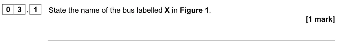 June 2024 Paper 2, question 03.1: State the name of the bus labelled X in Figure 1. [1 mark]