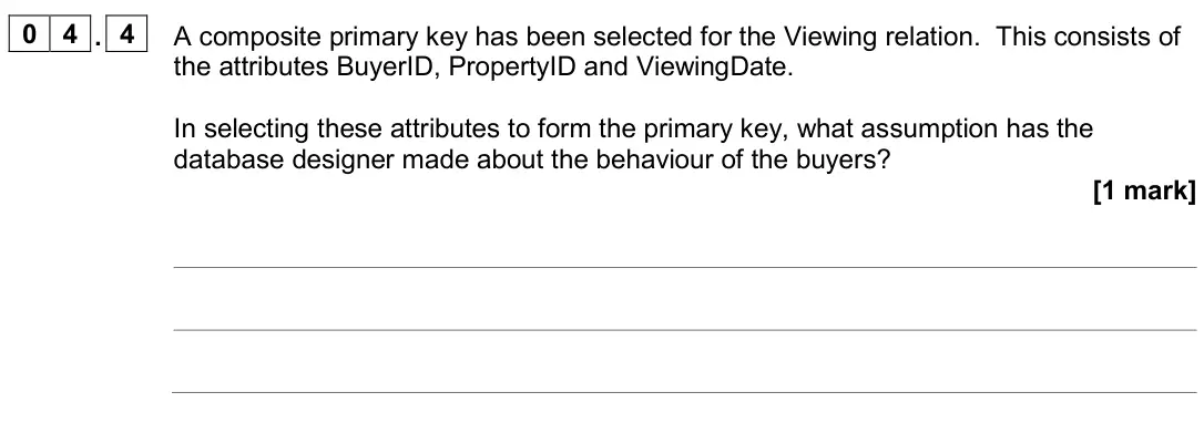November 2020 Paper 2, question 04.4: 0 4 An estate agency makes details of the properties that it has for sale available to potential customers through a website. The details of the properties and