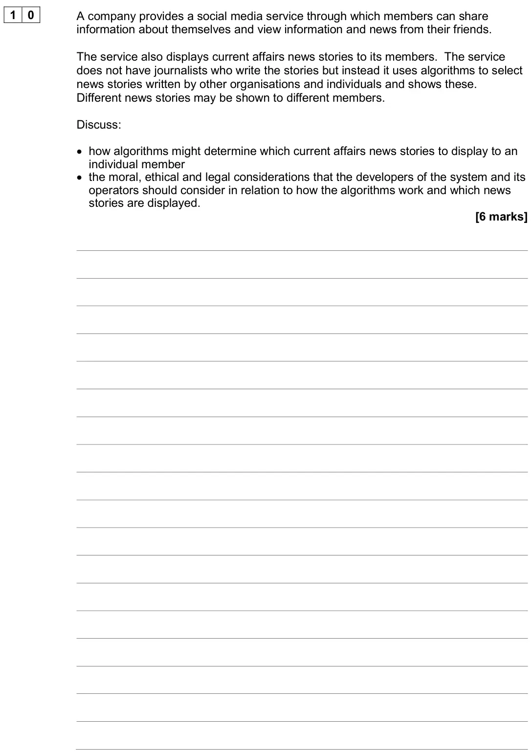 November 2020 Paper 2, question 10: A company provides a social media service through which members can share information about themselves and view information and news from their friends. The ser
