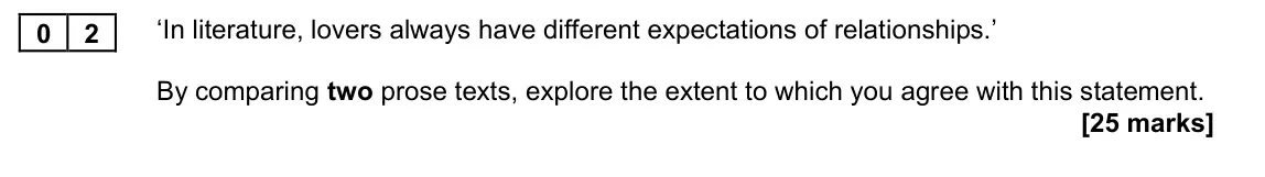 June 2022 AS Paper 2, question 02: ‘In literature, lovers always have different expectations of relationships.’ By comparing two prose texts, explore the extent to which you agree with this state