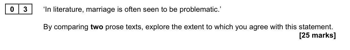 June 2022 AS Paper 2, question 03: ‘In literature, marriage is often seen to be problematic.’ By comparing two prose texts, explore the extent to which you agree with this statement.