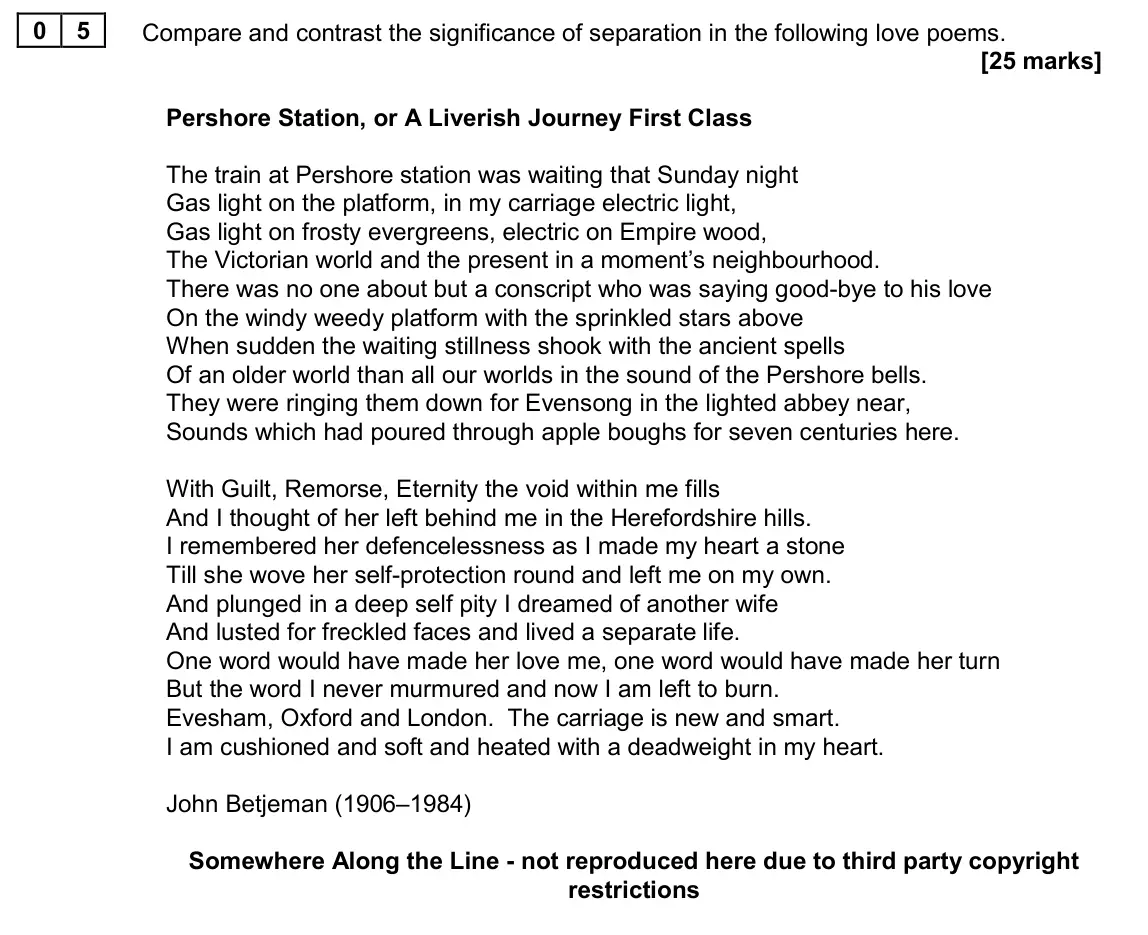 June 2023 Paper 1, question 05: Compare and contrast the significance of separation in the following love poems.
