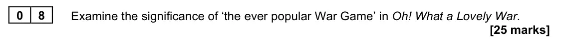 June 2023 Paper 2A, question 08: Examine the significance of ‘the ever popular War Game’ in Oh! What a Lovely War.