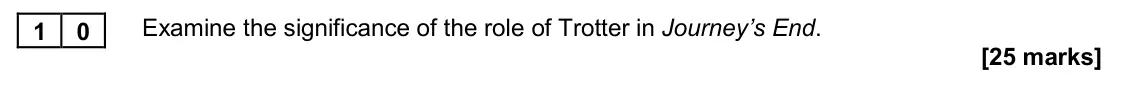 November 2020 Paper 2A, question 10: Examine the significance of the role of Trotter in Journey’s End.