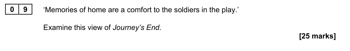 November 2021 Paper 2A, question 09: ‘Memories of home are a comfort to the soldiers in the play.’ Examine this view of Journey’s End.