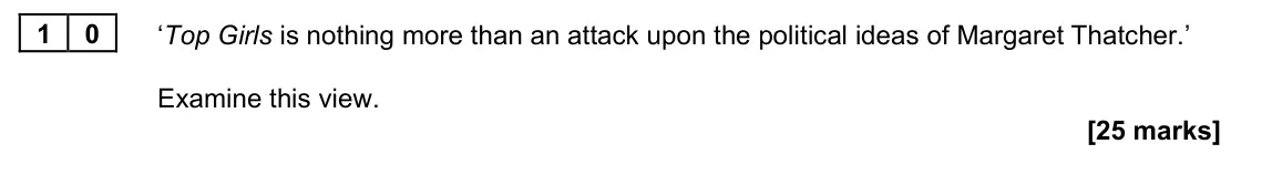 June 2022 Paper 2B, question 10: ‘Top Girls is nothing more than an attack upon the political ideas of Margaret Thatcher.’ Examine this view.
