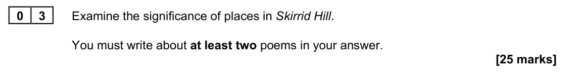 June 2023 Paper 2B, question 03: Examine the significance of places in Skirrid Hill. You must write about at least two poems in your answer.