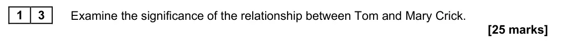June 2025 Paper 2B, question 13: Examine the significance of the relationship between Tom and Mary Crick.