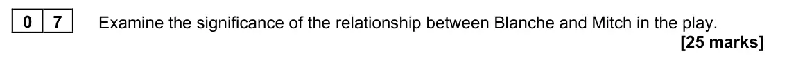 November 2021 Paper 2B, question 07: Examine the significance of the relationship between Blanche and Mitch in the play.