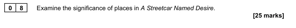 November 2021 Paper 2B, question 08: Examine the significance of places in A Streetcar Named Desire.