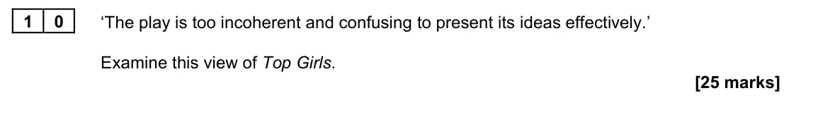 November 2021 Paper 2B, question 10: ‘The play is too incoherent and confusing to present its ideas effectively.’ Examine this view of Top Girls.
