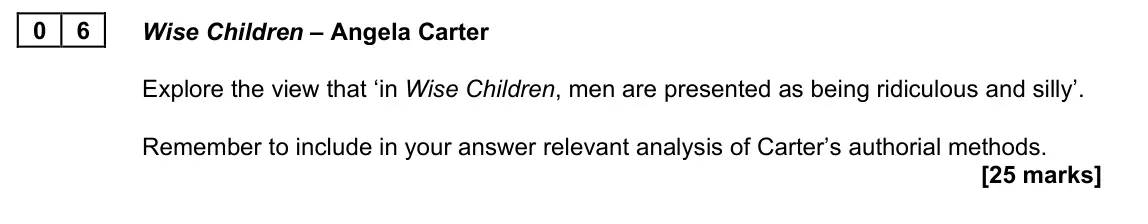 June 2022 AS Paper 2B, question 06: Wise Children – Angela Carter Explore the view that ‘in Wise Children, men are presented as being ridiculous and silly’. Remember to include in your answer rele