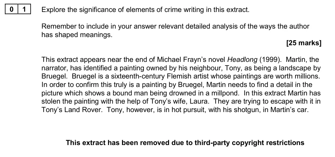 June 2022 Paper 2A, question 01: Explore the significance of elements of crime writing in this extract. Remember to include in your answer relevant detailed analysis of the ways the author has 