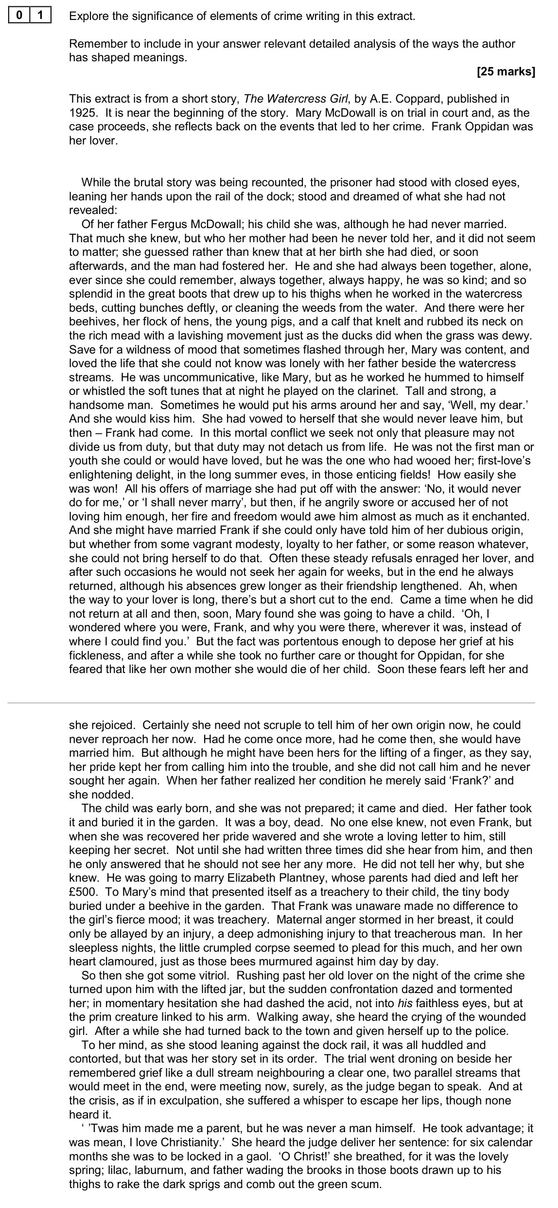 June 2024 Paper 2A, question 01: Explore the significance of elements of crime writing in this extract. Remember to include in your answer relevant detailed analysis of the ways the author has 