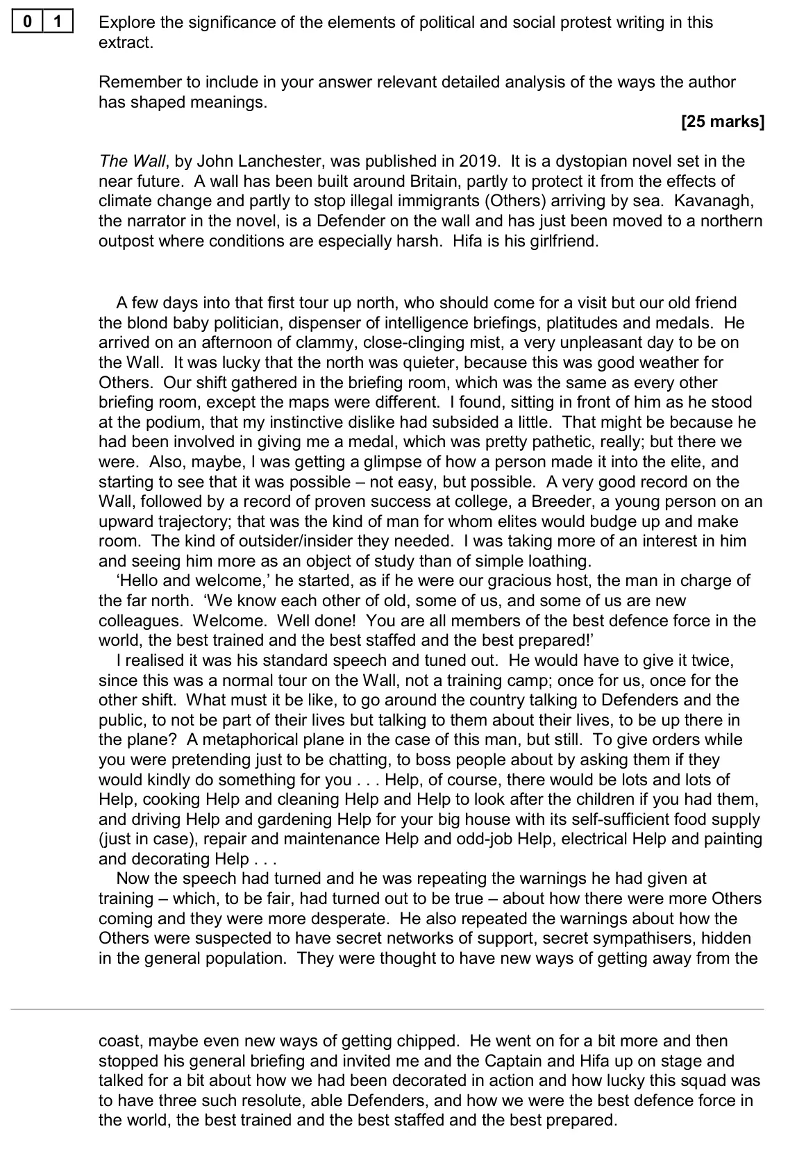 June 2024 Paper 2B, question 01: Explore the significance of the elements of political and social protest writing in this extract. Remember to include in your answer relevant detailed analysis 