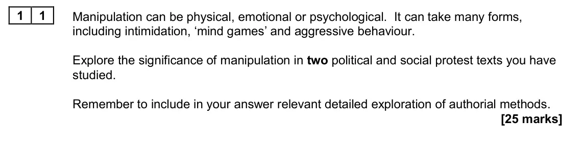 June 2024 Paper 2B, question 11: Manipulation can be physical, emotional or psychological. It can take many forms, including intimidation, ‘mind games’ and aggressive behaviour. Explore the sig