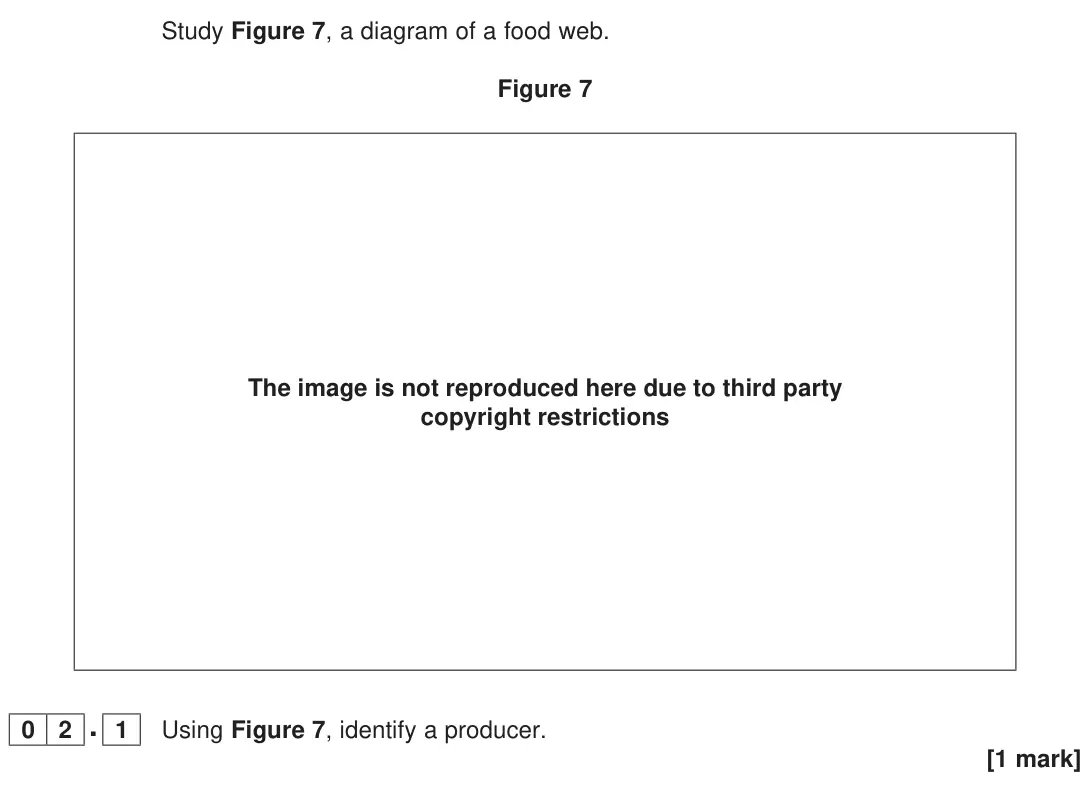 June 2023 Paper 1, question 02.1: Using Figure 7, identify a producer. [1 mark]