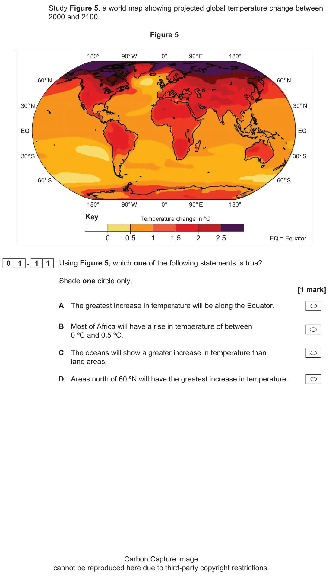 November 2020 Paper 1, question 01.11: Using Figure 5, which one of the following statements is true? Shade one circle only. [1 mark]
