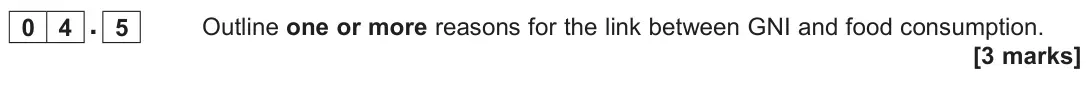 June 2022 Paper 2, question 04.5: Outline one or more reasons for the link between GNI and food consumption. [3 marks]