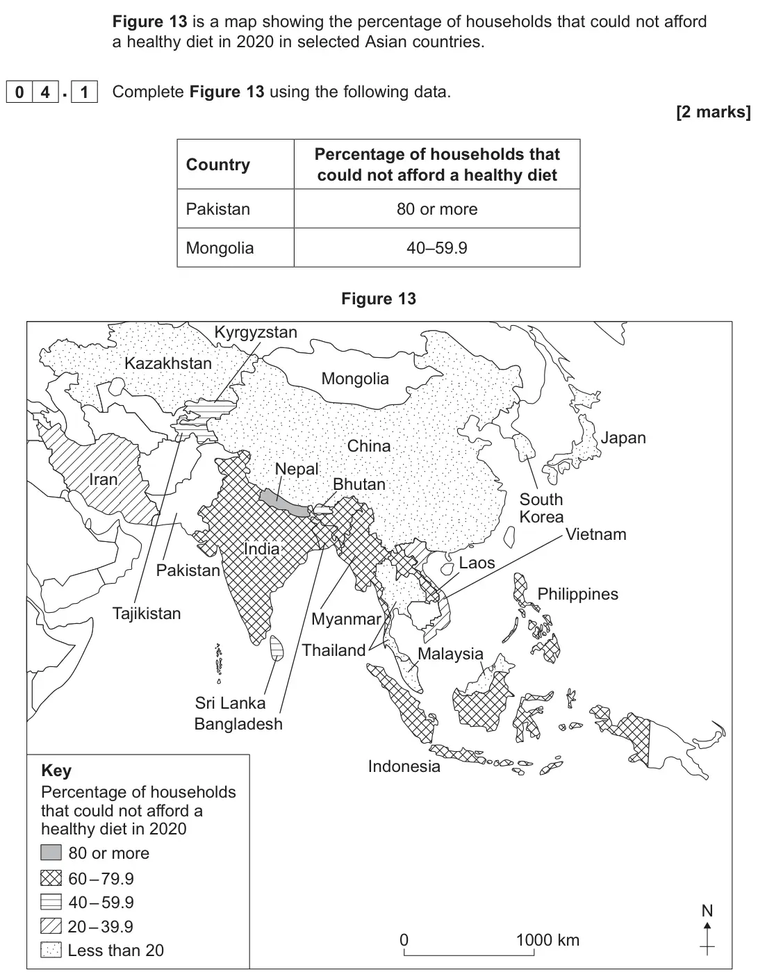 June 2025 Paper 2, question 04.1: Complete Figure 13 using the following data. [2 marks]