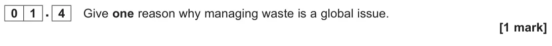 June 2022 Paper 3, question 01.4: Give one reason why managing waste is a global issue. [1 mark]