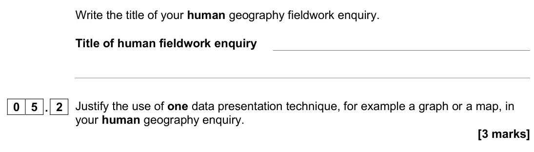 June 2024 Paper 3, question 05.2: Justify the use of one data presentation technique, for example a graph or a map, in your human geography enquiry. [3 marks]