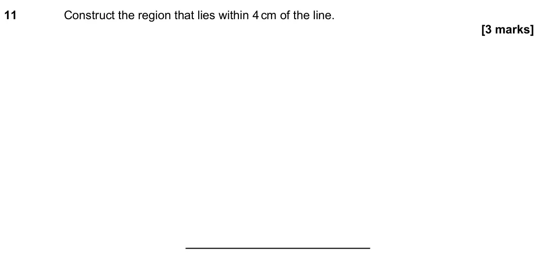 November 2024 Paper 1H, question 11: Construct the region that lies within 4 cm of the line.