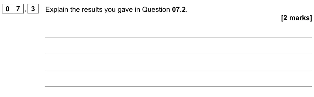 June 2024 Paper 1 Higher, question 07.3: Explain the results you gave in Question 07.2. [2 marks]