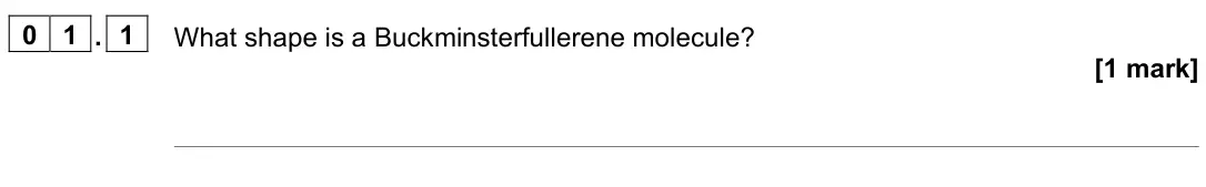 November 2021 Paper 1 Higher, question 01.1: What shape is a Buckminsterfullerene molecule? [1 mark]