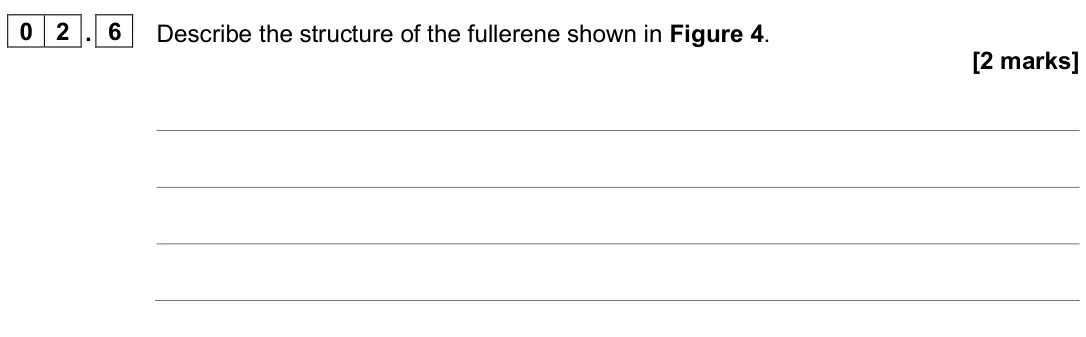 June 2024 Chemistry Paper 1 Foundation, question 02.6: Describe the structure of the fullerene shown in Figure 4. [2 marks]