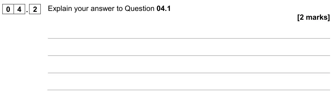 June 2019 Physics Paper 1 Higher, question 04.2: Explain your answer to Question 04.1 [2 marks]