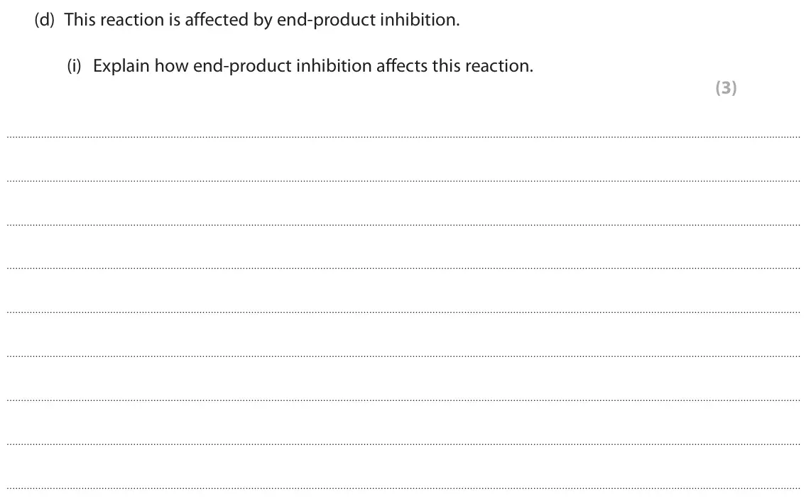 June 2025 AS Paper 1, question 8(d)(i): Explain how end‑product inhibition affects this reaction. (3)