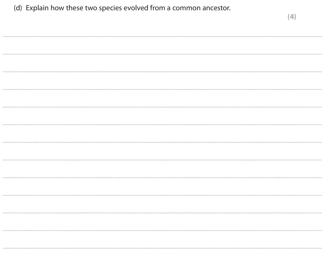 June 2023 AS Paper 2, question 7(d): Explain how these two species evolved from a common ancestor. (4)
