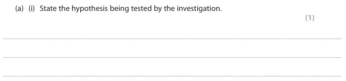 June 2024 AS Paper 2, question 3(a)(i): State the hypothesis being tested by the investigation. (1)