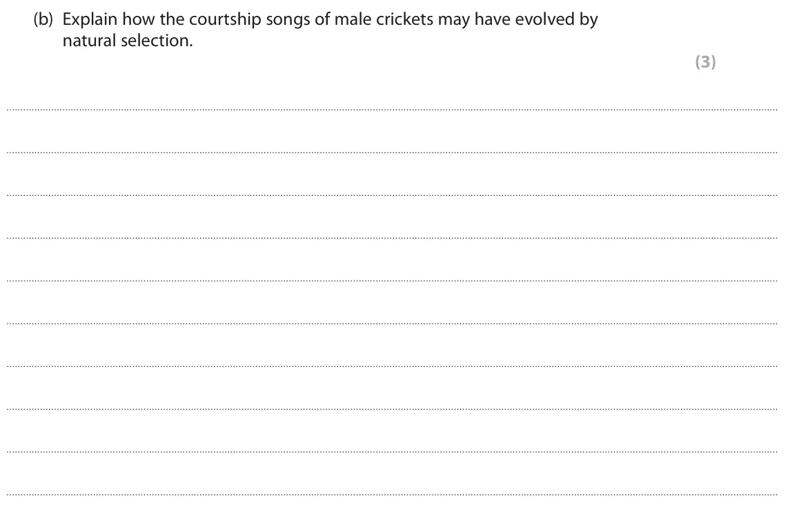 June 2025 AS Paper 2, question 4(b): Explain how the courtship songs of male crickets may have evolved by natural selection. (3)