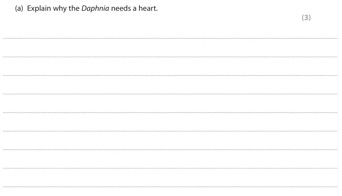 June 2025 AS Paper 1, question 7(a): Explain why the Daphnia needs a heart. (3)