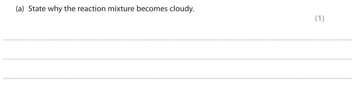 June 2024 AS Paper 2, question 6(a): State why the reaction mixture becomes cloudy. (1)