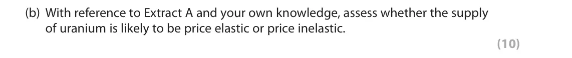 June 2018 AS Paper 1, question 6(b): With reference to Extract A and your own knowledge, assess whether the supply of uranium is likely to be price elastic or price inelastic. (10) Read Figure 1 an