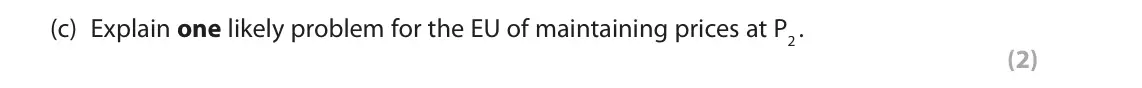 June 2022 AS Paper 1, question 2(c): Explain one likely problem for the EU of maintaining prices at P2 . (2) 2 The Common Agricultural Policy (CAP) is a system of minimum prices and other programme