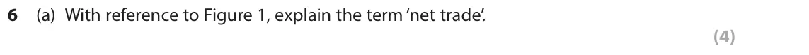 June 2017 AS Paper 2, question 6(a): With reference to Figure 1, explain the term ‘net trade’. (4) Read Figures 1 and 2 and extract A before answering Question 6. Answer ALL Questions 6(a) to 6(e),