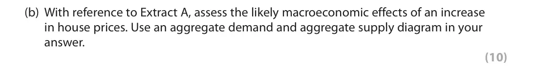 June 2018 AS Paper 2, question 6(b): With reference to Extract A, assess the likely macroeconomic effects of an increase in house prices. Use an aggregate demand and aggregate supply diagram in you