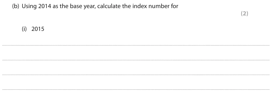 June 2019 AS Paper 2, question 5(b)(i): 2015 5 The table below shows average UK house prices between July 2014 and July 2017. Year Average house prices Index numbers of (£) average UK house prices (20